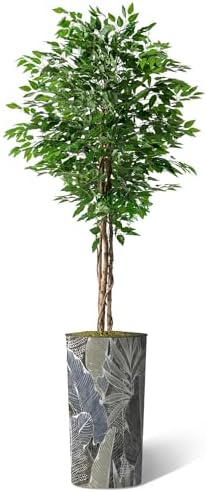 Artificial Tree in Modern Planter, Fake Ficus Silk Tree for Indoor and Outdoor Home Decoration - 75" Overall Tall (Plant Pot Plus Tree) - Image 2