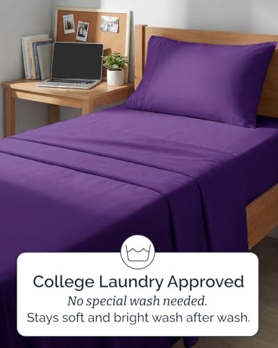 Twin XL 3 Piece Sheet Set - College Dorm Room Essentials - Purple - Image 6