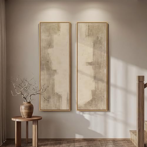 Large Framed Neutral Abstract Vertical Wall Art Decor for Hallway, 2 Pieces by Cuspin