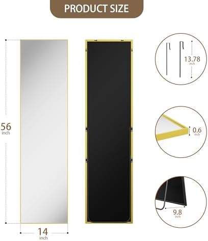 Antok Full Length Mirror, 56"x14" Floor Mirror with Stand, Gold, Rect - Image 7