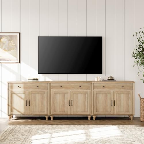 WAMAPT Oak Buffet Cabinet with 6 Doors and 3 Drawers, Large Coffee Bar Table Wood Kitchen Storage Cabinets, Modern Farmhouse Sideboard Credenza for Dining Room, 101 inch - Image 6