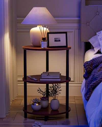 Round Pedestal End Table - 3-Tier Oval Accent Table for Small Spaces, Rustic Wood and Metal Couch Side Table, Nightstand for Bedroom or End Table Living Room, Easy to Assemble, Rustic Walnut - Image 5