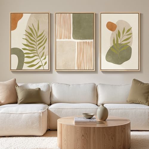 Framed Sage Green Orange Boho Abstract Wall Art for Living Room, 20x30 In by Cuspin