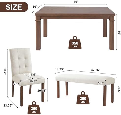 P PURLOVE 6 Piece Dining Table Set, Modern Wood Table (Walnut) - Image 4