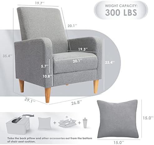 COLAMY Mid-Century Modern Accent Chairs Set of 2, Fabric Upholstered Living Room Chairs with Back Pillow & Solid Wood Legs, Comfy Armchair for Living Room, Bedroom, Single Sofa, Grey - Image 2