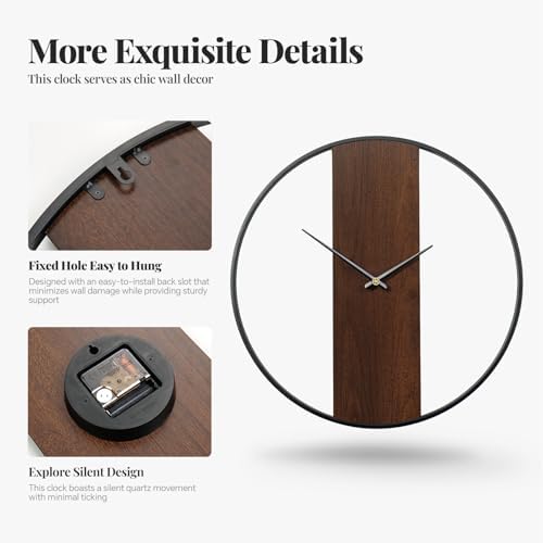 Cuspin 30 Inch Large Wall Clock Modern Rustic Walnut Dial Decorative Clock - Image 4
