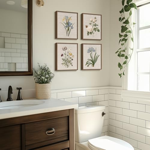 Framed Vintage Floral Botanical Wall Art for Bathroom, 4 Piece 8x10 In - Image 2