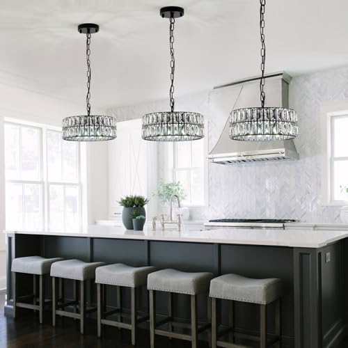 CATINER Black Crystal Chandelier 12" Modern Ceiling Pendant Light 3-Pack by CATINER