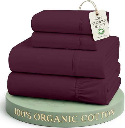 LANE LINEN King Sheets 100% Organic Cotton 4pc Percale Soft - Windsor Wine by LaneLinen