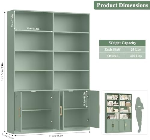 FACBOTALL Bookshelf and Bookcase with Doors, Double Wide Large Bookshelves - Image 3