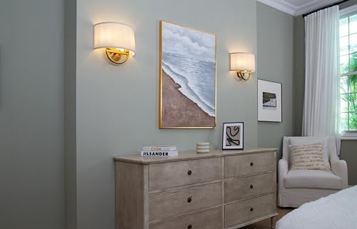 Yosoan 2-Light Linen Fabric Cloth Brass Wall Sconce Stairwell Fixture Light - Image 4