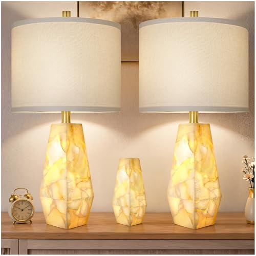 Scenekoy Alabaster Table Lamps Set of 2, Modern Desk lamp with Night Light by SCENEKOY