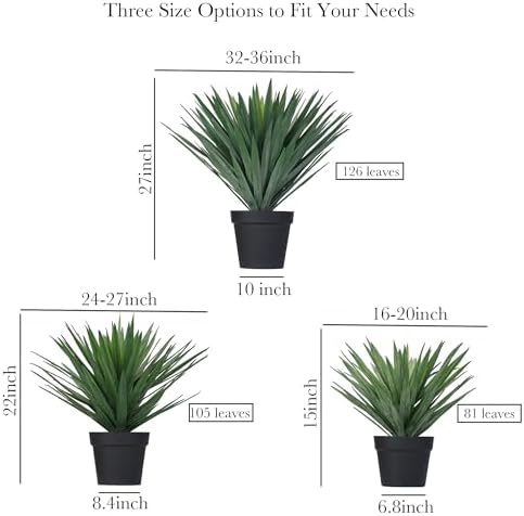 15 Inches Artificial Agave Plant for Indoor & Outdoor - Large Fake Agave Plant in Black Pot with Real Stone Pebbles, Modern Home Office Decor, 81 Leaves - Image 2