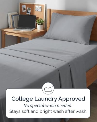 Twin XL 3 Piece Sheet Set - College Dorm Room Essentials - Steel Blue - Image 6