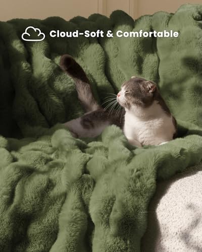 Ultra Soft Cozy Faux Fur Throw Blanket, Fuzzy Plush Thick Bubble Blanket, Oversize Luxury Fluffy Blanket for Couch, Sofa, Bedroom, and Living Room,50x60 Inches,Green - Image 3