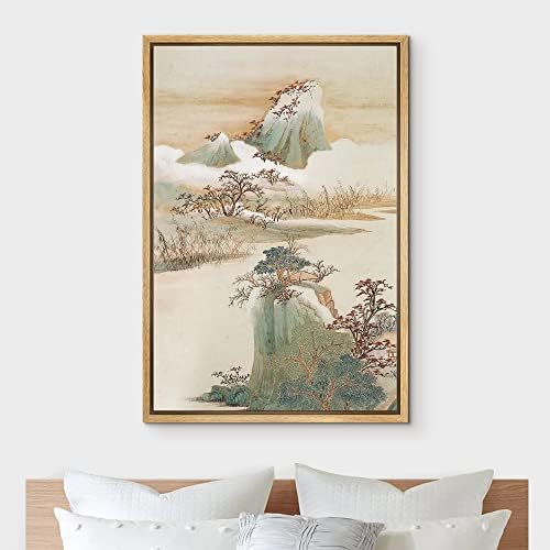 NWT Framed Canvas Print Wall Art Japanese Pastel Jungle Mountain Nature Wilderness Illustrations Modern Art Decorative Landscape Rustic Zen Colorful for Living Room, Bedroom, Office - 24"x36" Natural - Image 3