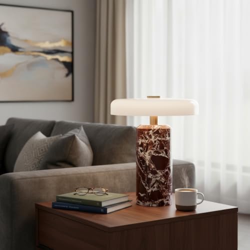 Marble Luxury Stone Rechargeable Touch Table Lamp, 3 Dimmable Cordless Design Bedside Lamp, Glass Lampshade, High-End and Light Luxury, for Console, Entryway, Foyer, Counter Purple - Image 7
