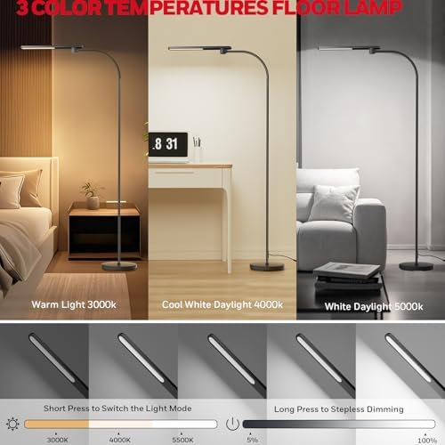 Honeywell LED Floor Lamp with Remote, CRI97 Dimmable Gooseneck 77" Black - Image 4