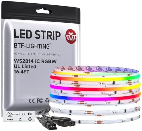 BTF-LIGHTING 16.4FT WS2814 Smart IC RGBW 6000K DC24V COB LED Strip Light by BTF-LIGHTING