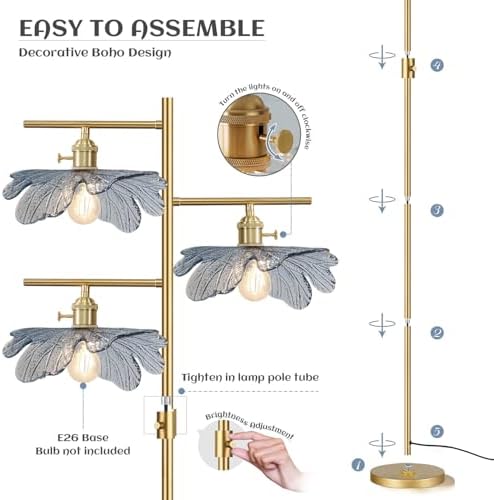 Vintage Dimmable Floor Lamp,Gold Tall Lamp for Living Room Corner,Mid Century Modern Floor Lamp Brass Tree Lamp Blue Glass Shade,Standing Lamps Floor Light for Bedroom Corner Study Office - Image 6