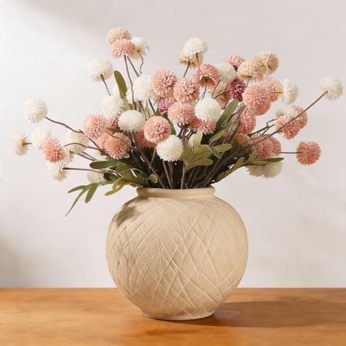 Rustic Ceramic Vintage Farmhouse Vase for Decor (Small Carved Beige) by RusticFarmhouseVaseforHome