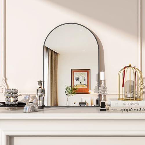 VooBang Arched Wall Mirror, 20 x 30 inch Arch Bathroom Mirror, Wall Mounted Vanity Mirror with Arch Metal Frame, Modern Bathroom Vanity Mirror for Bedroom, Living Room, Hanging or Leaning, Black by VooBang