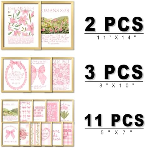 16 PCS Framed Christian Coquette Wall Art Decor, Pink Bow Bible Verses Wall Collage Kit Prints for Bedroom, Gallery Wall Frame Set, Jesus Posters for Living Room Aesthetic, Dorm Artwork for Girls Kids - Image 2