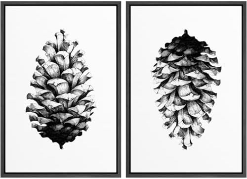 SIGNWIN Framed Canvas Print Wall Art Set Black & White Forest Woodland Pinecone Nature Wilderness Illustrations Modern Art Relax/Calm for Living Room, Bedroom, Office - 24"" x36 x2 Black by SIGNWIN