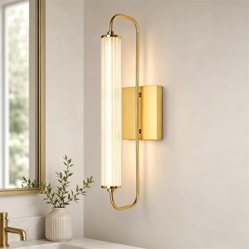 LIGHTLAND Gold Wall Sconce, 20.7 Inch Modern Metal and Acrylic Wall Light Fixture, Wall Lamp for Living Room Bedroom Hallway (Pack of 1) by LIGHTLAND