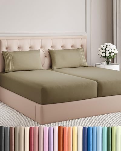 Split King Size 5 Piece Sheet Set - Breathable & Cooling Sheets - Khaki by CGKUnlimited