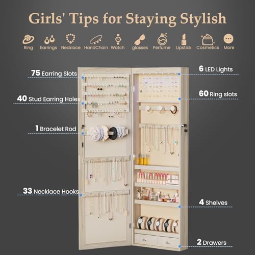OLIXIS 6 LEDs Jewelry Armoire Cabinet with 47.2" Full Length Mirror - Image 3