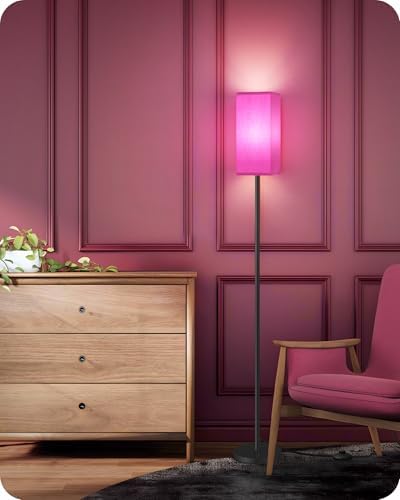 Floor Lamp, Pole Lamp with Foot Switch, Modern Standing Lampshade, Minimalist Freestanding Lamp (Bulb Not Included), for Living Room, Bedroom ETL Listed, Pink Purple and Black Z07LD05 by GOEBLESON