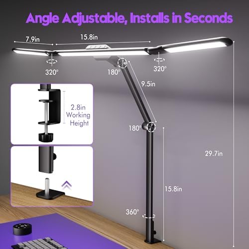 Quntis 32.3" Eye Care Architect Desk Lamps with Clamp for Office Home Dorm - Image 6