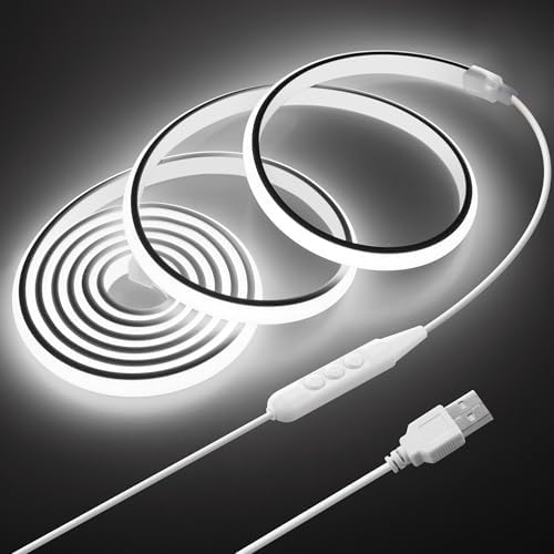 2M COB LED Rope Light Outdoor USB Powered 6.6FT 5V LED Light Strip with Dimmer Daylight White 6000K Dimmable 640LEDs/2M Waterproof IP67 Flexible LED Strip Light for Indoor Room TV Backlight by Samsion