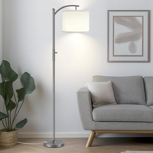ROTTOGOON Dimmable Floor Lamp, Arc Floor Lamps for Living Room, Stepless Dimming Modern Standing Lamp with Linen Shade, Tall Lamp for Bedroom Office Dining Room- Grey by ROTTOGOON