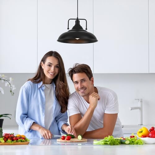 Black Pendant Light, Large Pendant Light 15.7" 1 Pack, Modern Farmhouse Pendant Lighting, Kitchen Pendant Lights, Pendant Lights Kitchen Island for Kitchen, Living Room - Image 2
