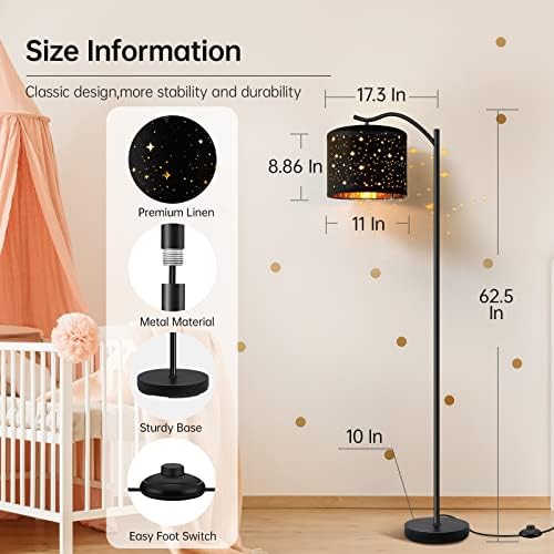 BoostArea Floor Lamp for Living Room,LED Arched Tall Modern Standing Lamp with Bohemian Linen Shade, E26 Socket, Footswitch,Black Mid Century Floor Lamp for Bedrooms,Office,Star Shade - Image 5