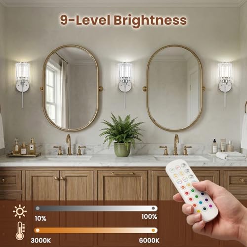 2-Pack Crystal Battery Operated Wall Sconces, Chrome Rechargeable Wireless Wall Sconce Lights with Dimmable Bulbs and Remote, 12 Colors and 3CCT Dimmable Crystal Lamps for Living Bedroom Dining - Image 5
