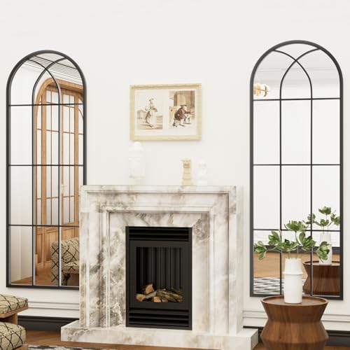 Dewfig Arched Full Length Mirror, 65"x 22" Windowpane Floor Mirror, Black - Image 5