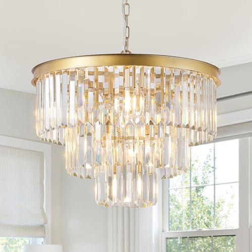 CATINER 20" Modern Crystal Chandeliers,7 Lights Gold Round Light Fixture by CATINER