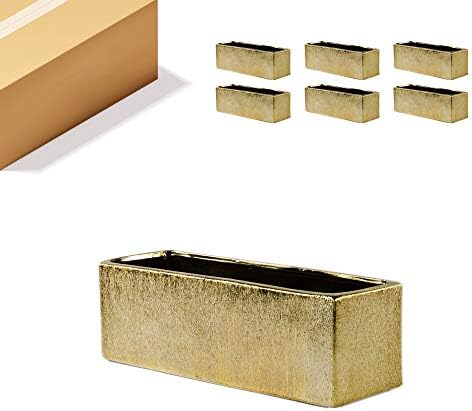 WGVI Long Rectangle Ceramic Planter Vase in Gold Etched 12" x 4" x 4"H, Block Rectangular Terrarium Box Pot, Flower Arrangement, Table top Centerpiece, Home Decor Storage Container, Bulk, 6 Pcs. by WGVInternational-OpusGlassware