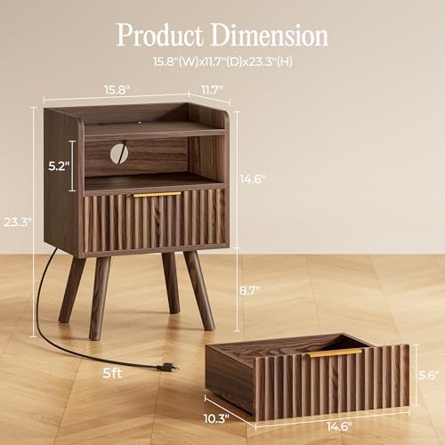 Huuger Nightstand with Charging Station, USB-C Port, End Table - Image 2