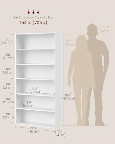 VASAGLE 6-Tier Bookshelf, Storage Organizer, 31.5 x 9.5 x 63.3 Inches - Image 2
