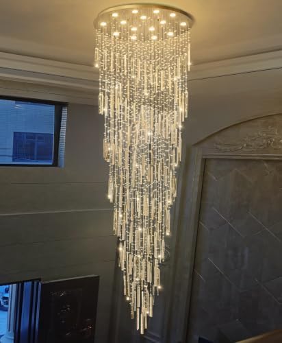 D40'' x H120'' Crystal Chandelier High Ceiling Chandeliers for Entryway Large Raindrop Chandeliers LED Dimmable Flush Mount Light Fixtures for Staircaes Foyer Hallway Living Room Bulbs Included Gold - Image 6