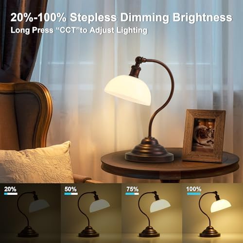Cordless Table Lamp, Battery Operated Vintage Desk Light, Bronze & White - Image 4
