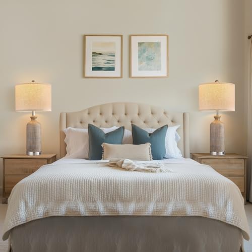 Living Room Lamps Set of 2, 27" Touch Lamps for Nightstand with USB A+C Ports, Modern Farmhouse Table Lamps for Bedroom, Wood Grain, Ceramic - Image 4