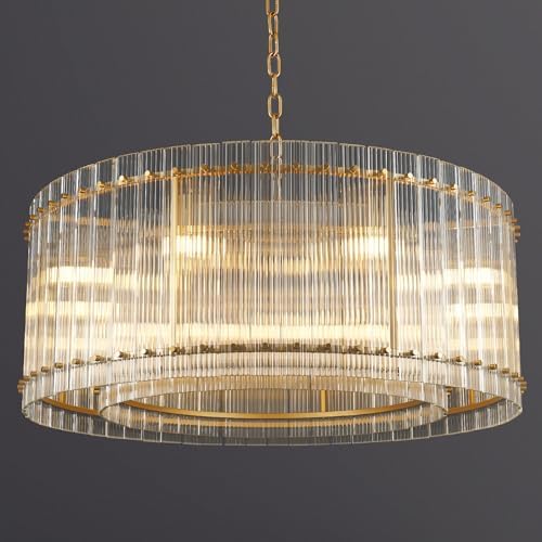 37" Modern Gold Round Chandelier,2-Tier 8-Light Water Ripple Crystal Glass Chandeliers,for Dining Room,Living Room,Bedroom,High Ceiling,Foyer Entryway,Luxury Chandelier by Knurldon