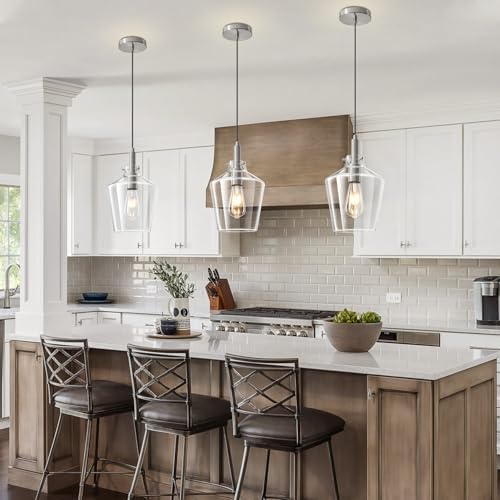 Glass Pendant Lighting for Kitchen Island Foyer 1 Pack Nickel Clear 8 Inch - Image 2