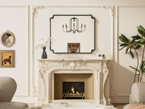 TETOTE Baroque Antique Black Scroll Wall Mirror 42 x 36 Vintage Rectangle Framed Baroque French Rectangular Mirror for Mantle Fireplace Bathroom Living Room, Horizontal/Vertical - Image 2