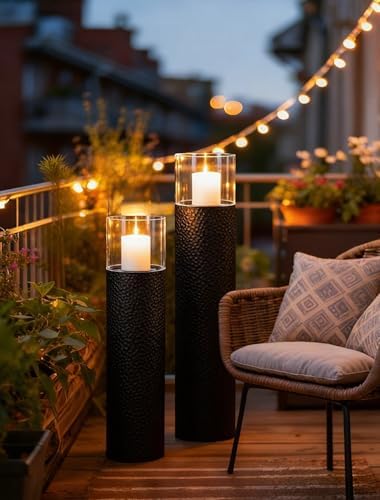 Sziqiqi Tall Floor Candle Holders: 34/27in Hurricane Pillar Candle Holders - Image 4